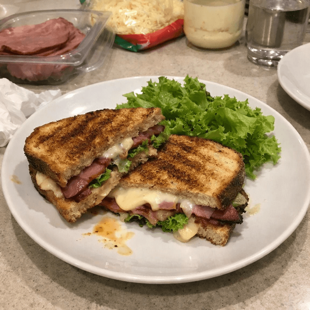 Sandwich grillé au jambon fumé et mozzarellissima fondue