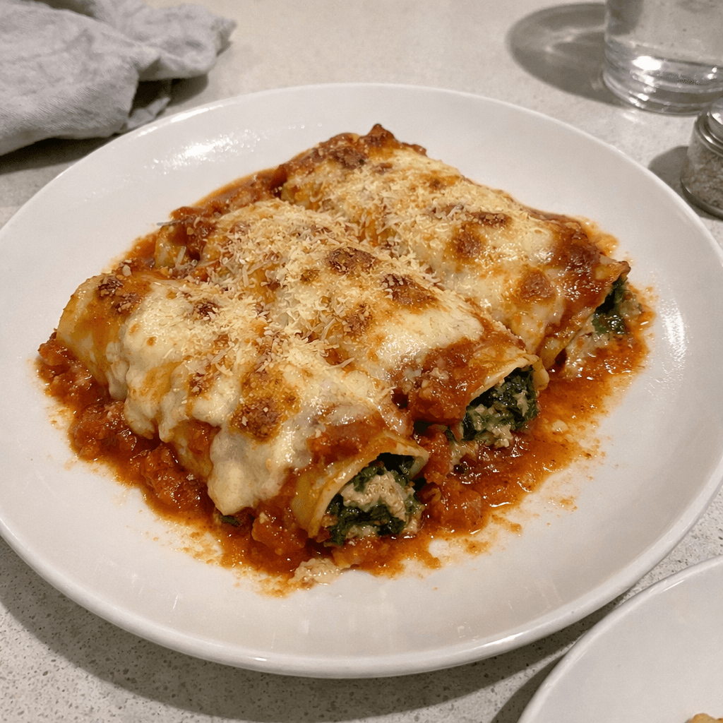 Cannelloni Olivieri gratinés, sauce tomate maison et mozzarella fondante