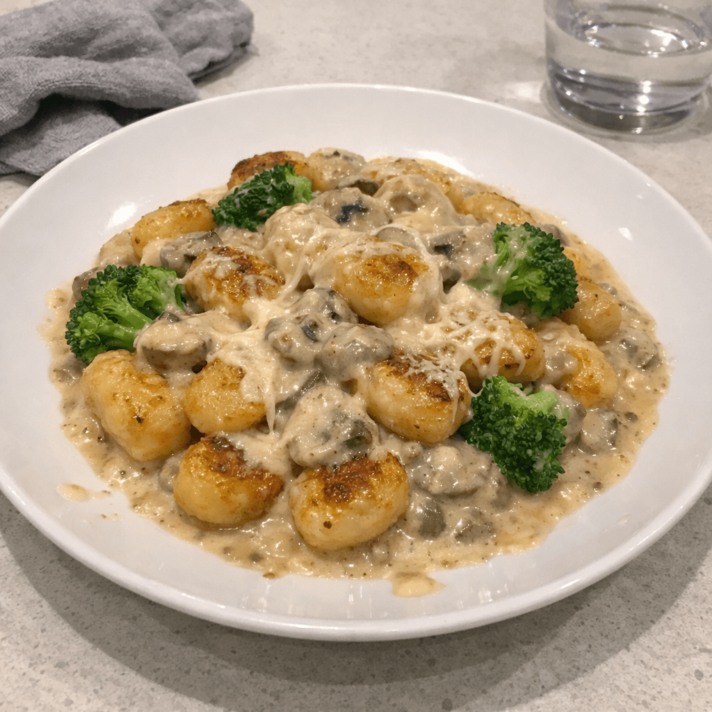 Gnocchi Olivieri poêlés à la crème de champignons et mozzarellissima