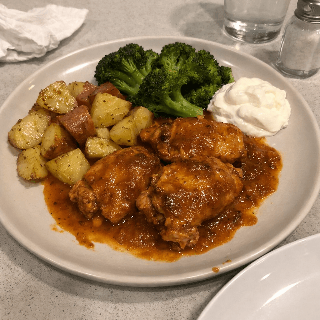 Hauts de cuisse de poulet sauce Patak's et légumes rôtis