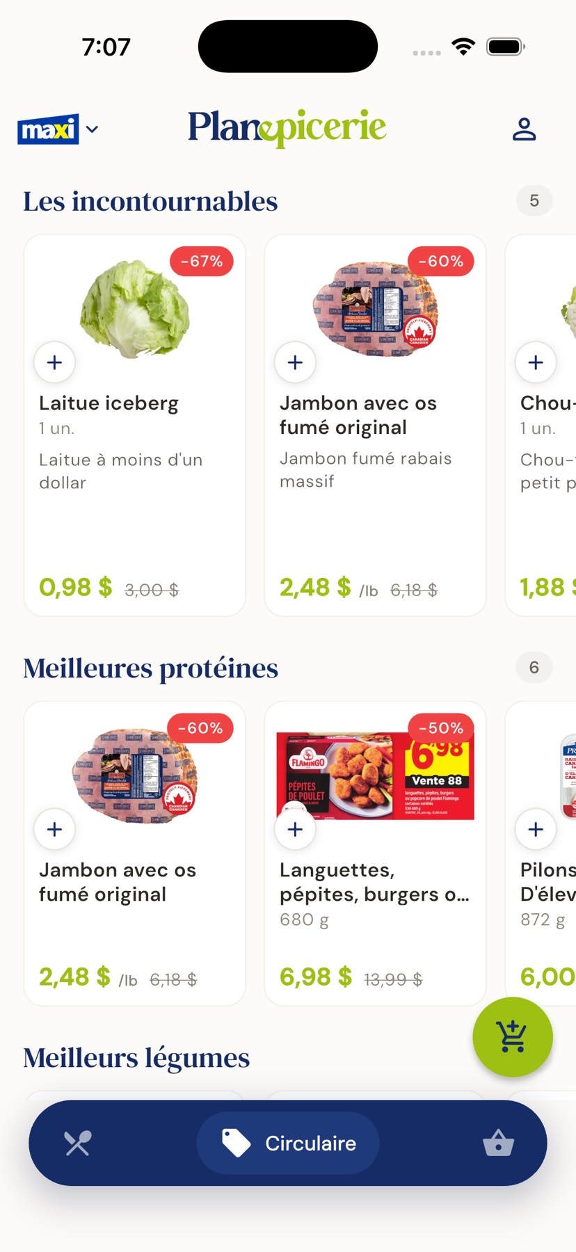 Les vrais rabais de la circulaire classés dans l'app Planépicerie