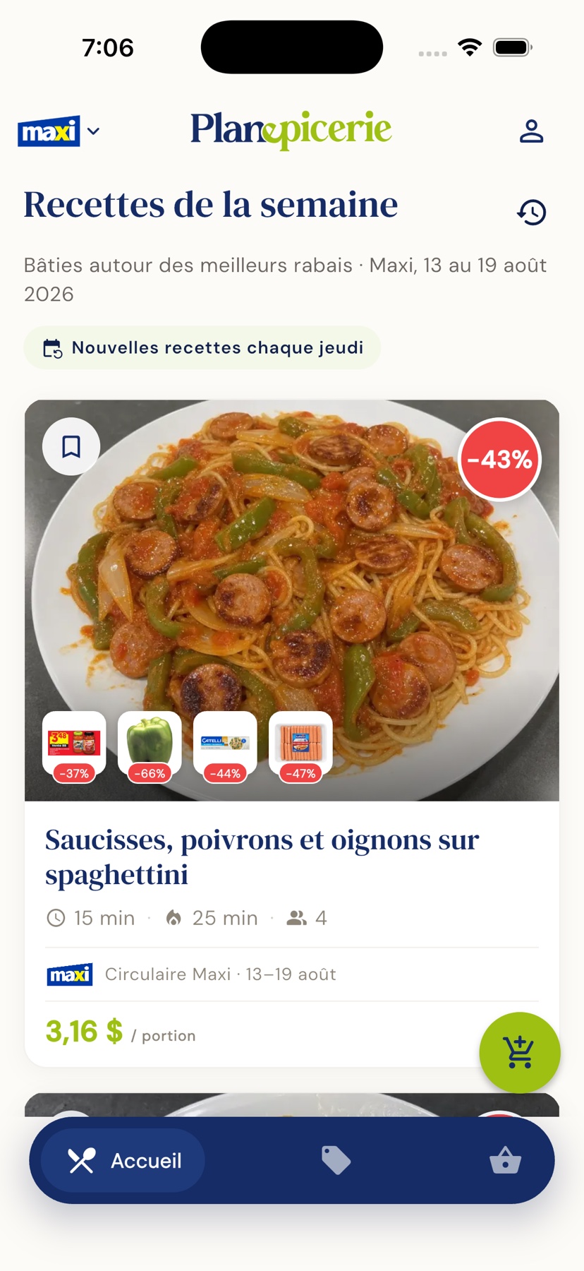 Les recettes Planépicerie bâties sur les rabais de la semaine