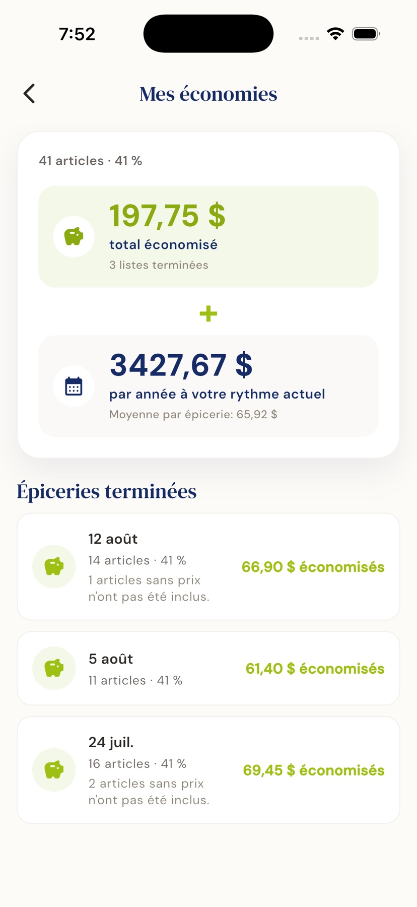 Suivi des économies cumulées dans Planépicerie